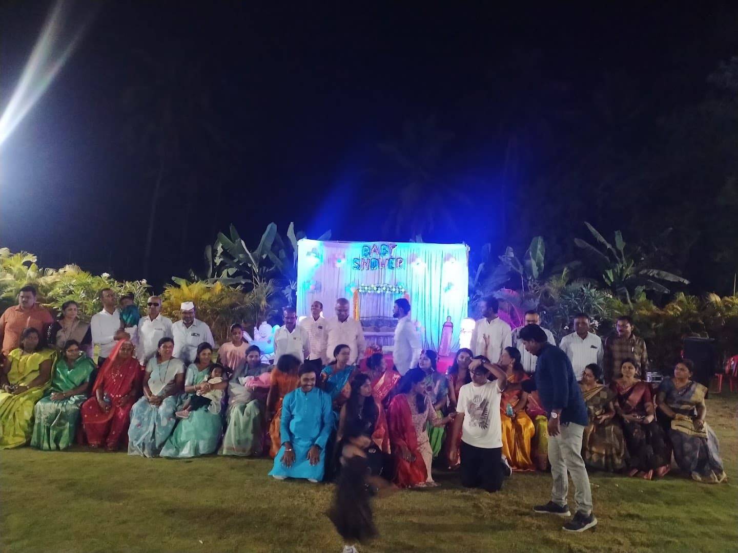 Evening baby shower event setup at Yugankur Farmhouse